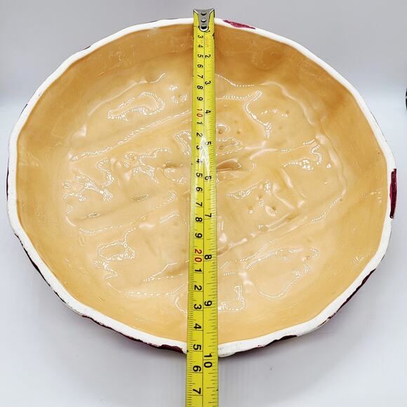 Vintage Tan & Red Decorative Ceramic Cherry Berry Pie Plate Lid Cover -LID ONLY- - Picture 9 of 9